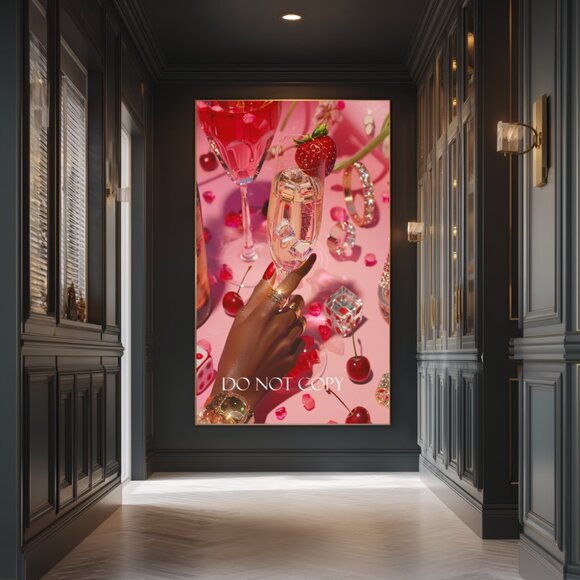 Abstract Whiskey Art Print 11x17 - Red & Pink Modern Art in Black Frame - Picture 7 of 8